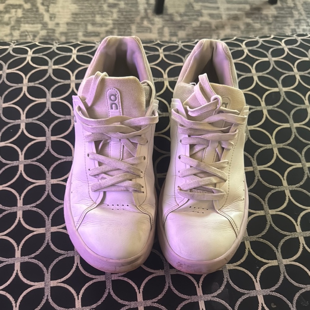 White On Cloud Leather Sneakers with Lavender Accents